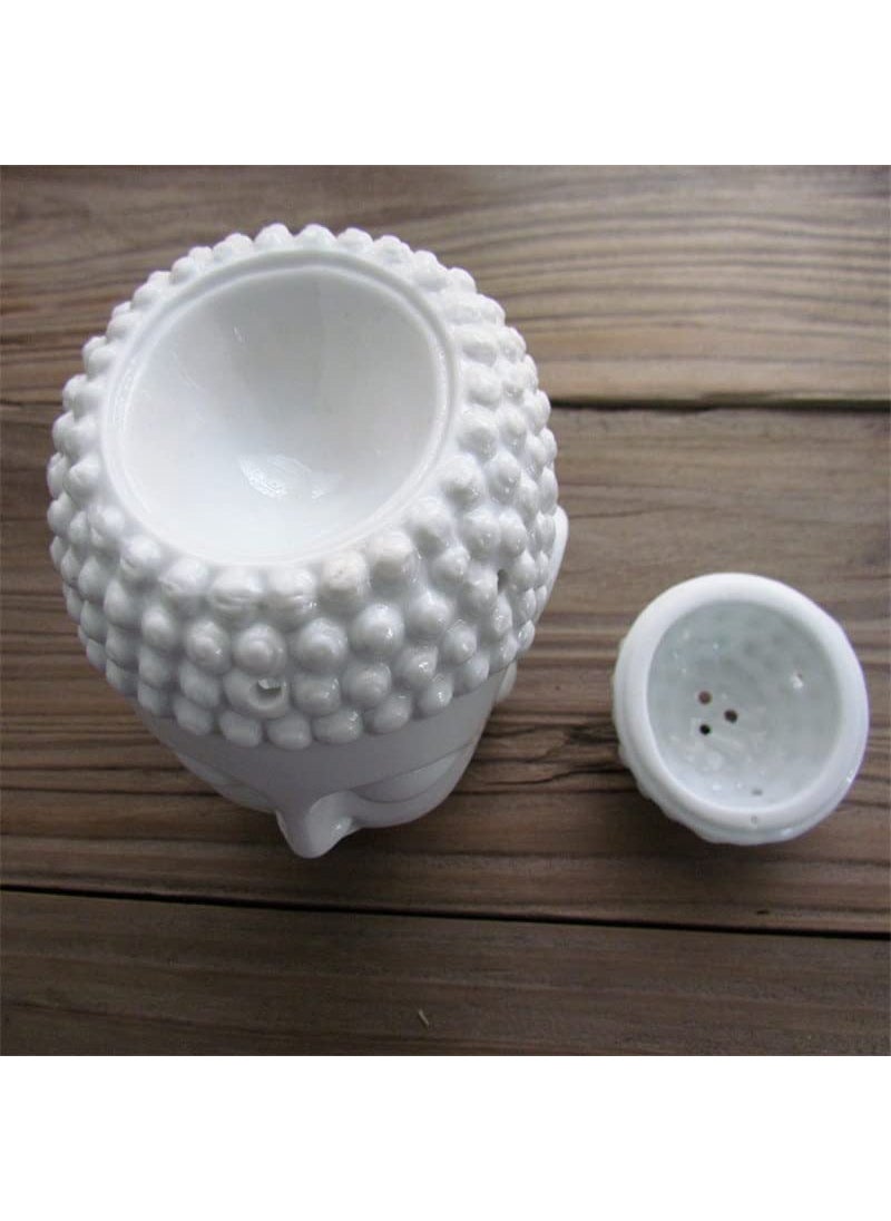 Ceremic White Buddha Head Shape DiffuserOil Burner Lamp Best for Home Decor Room Fragrance with 110 ml Scented Aroma Oil and 2 Tlight Candle