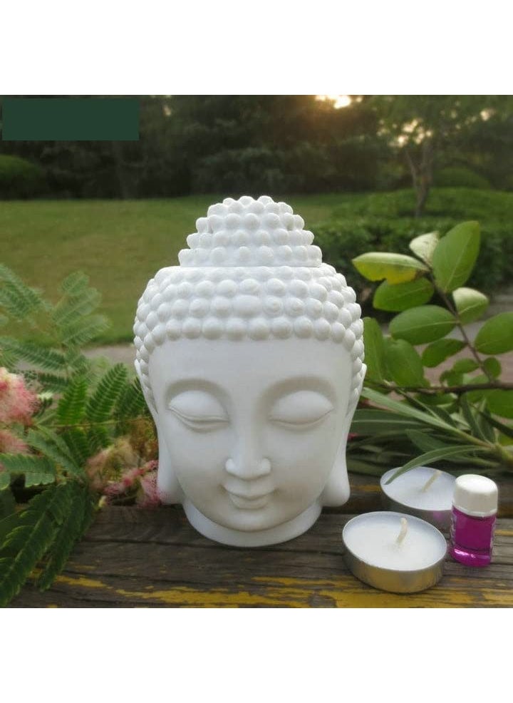 Premium WhiteCeremic Buddha Head Diffuser Set with 2 TLight Candle 1 Aroma Oil for All Purpose of Home Decor Room Freshner