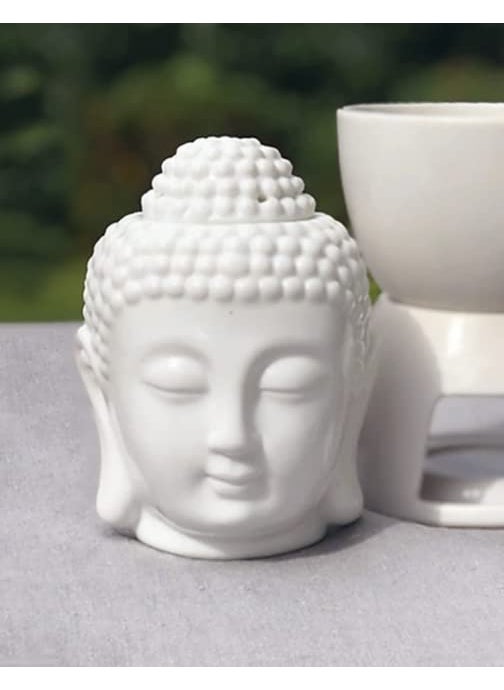 Premium WhiteCeremic Buddha Head Diffuser Set with 2 TLight Candle 1 Aroma Oil for All Purpose of Home Decor Room Freshner