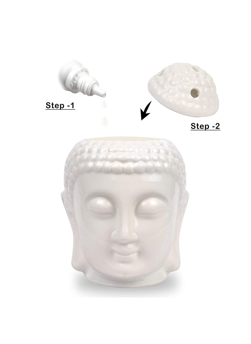 Premium WhiteCeremic Buddha Head Diffuser Set with 2 TLight Candle 1 Aroma Oil for All Purpose of Home Decor Room Freshner