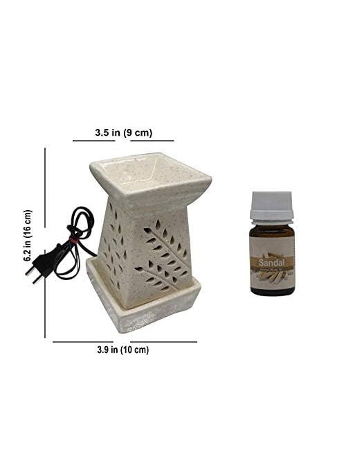 Kraftlik Handicrafts Aroma Oil Ceramic Diffuser Burner in Tulshi Shape with Electric Fragrance Diffuser Burner with Oil for RoomOfficeHome Decor