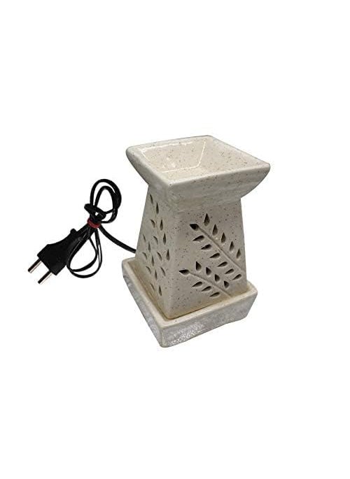 Kraftlik Handicrafts Aroma Oil Ceramic Diffuser Burner in Tulshi Shape with Electric Fragrance Diffuser Burner with Oil for RoomOfficeHome Decor