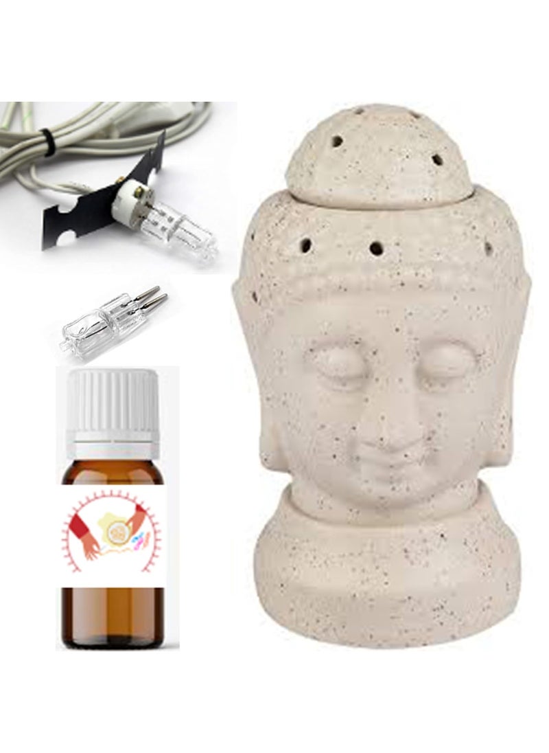 Kraftlik Handicrafts Ancient Buddha Statue Design Electric Ceramic Aroma Oil Diffuser Burner Electric Fragrance Diffuser Burner with Oil for RoomOfficeHome DecorARMBudha