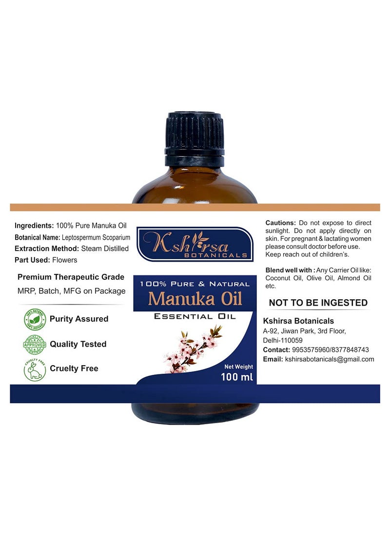 Kshirsa Botanicals Manuka Essential Oil Leptospermum scoparium 100 Pure Natural Undiluted Therapeutic Grade for Aromatherapy 100 ml