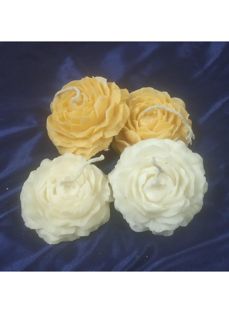 Velas Hand Crafted Mix Peony Flower Soy Wax Candle with Rose Scent Perfect for Home Decor Lighting Gifting Pack of 4 2Yellow2White