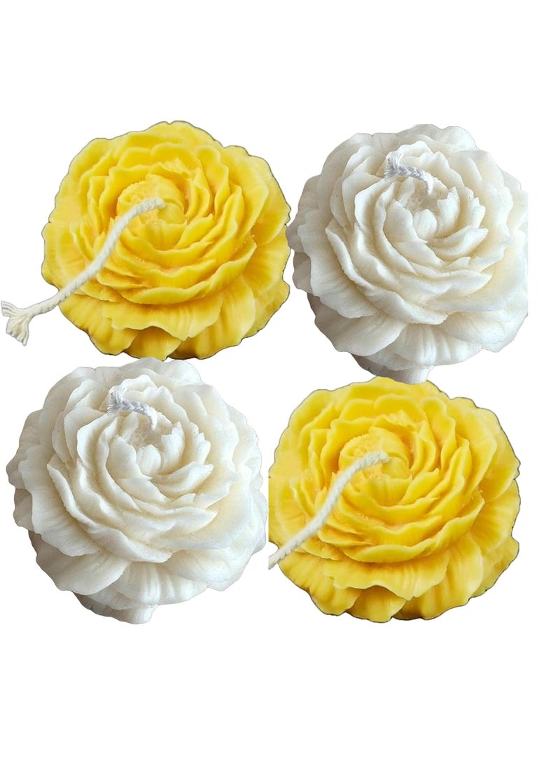 Velas Hand Crafted Mix Peony Flower Soy Wax Candle with Rose Scent Perfect for Home Decor Lighting Gifting Pack of 4 2Yellow2White