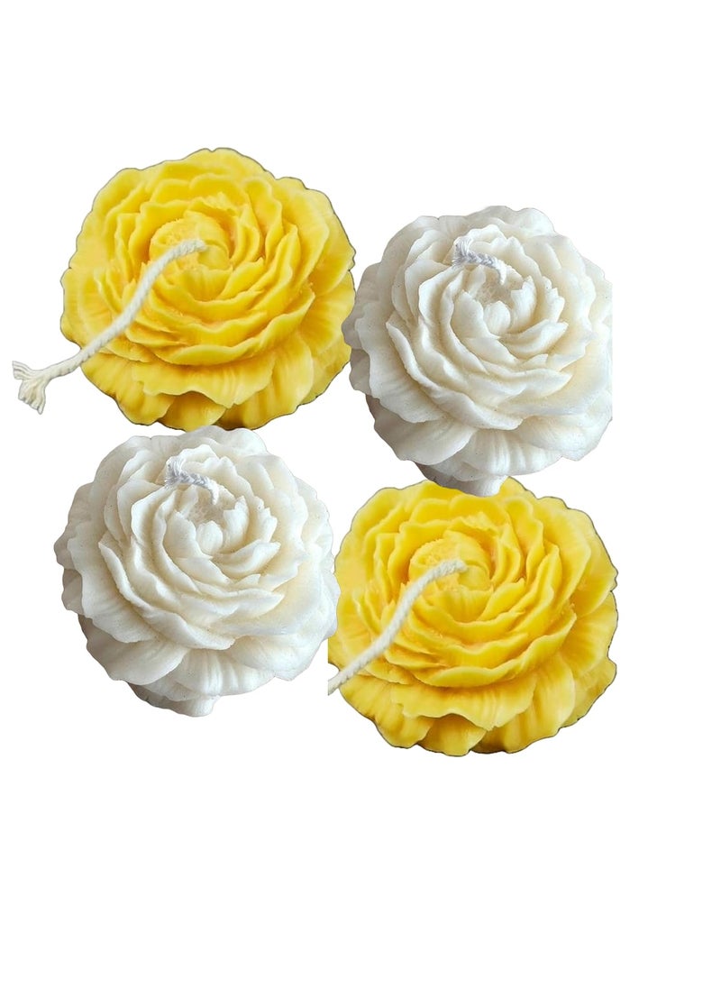 Velas Hand Crafted Mix Peony Flower Soy Wax Candle with Rose Scent Perfect for Home Decor Lighting Gifting Pack of 4 2Yellow2White