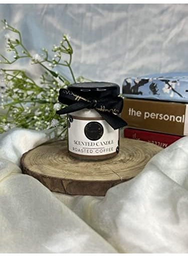 Wrapped up Love mini soy wax scented candle gift set Vanilla musk Peppermint Eucalyptus Roasted Coffee 15 hours burn time each black soot free scented candles for gifting gift for friends friendship day gift