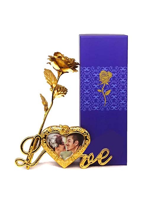 MSA JEWELS Artificial Victoria Love Story Rose And Gift Box And And Love Stand Gold 1 Piece