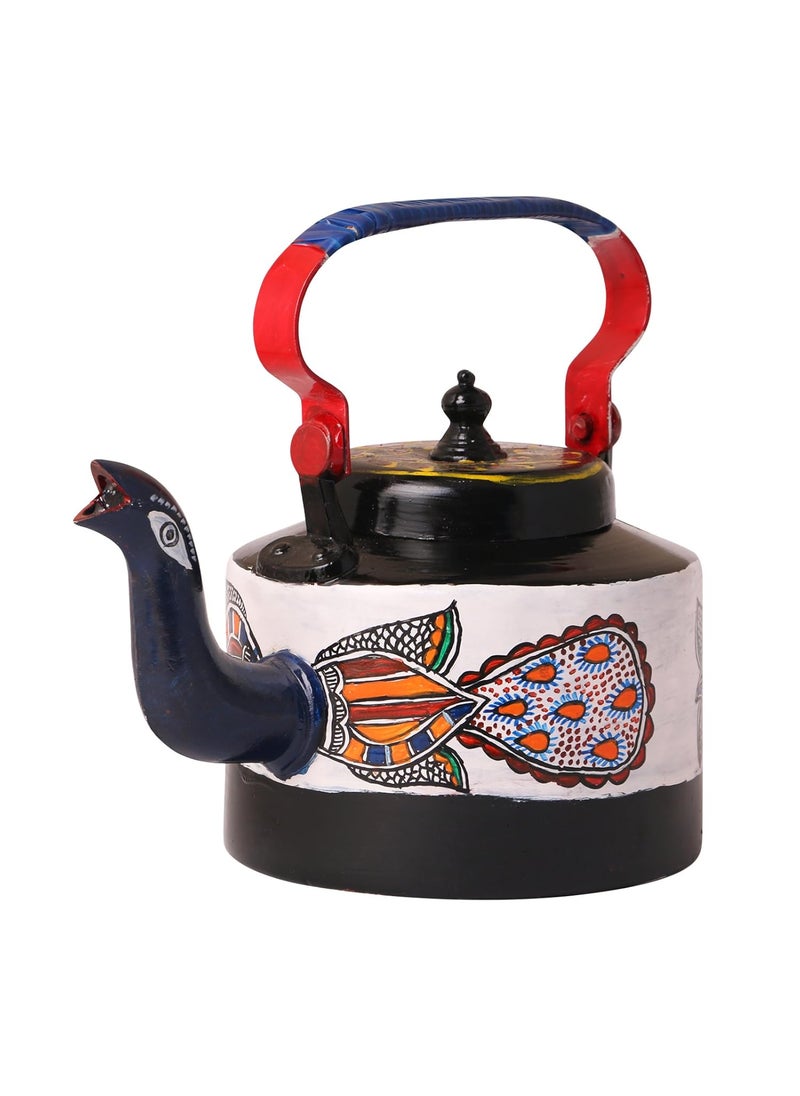 iMithila Madhubani Folk Art Designer Handpainted TeaCoffee Kettle with a Beautiful Peacock