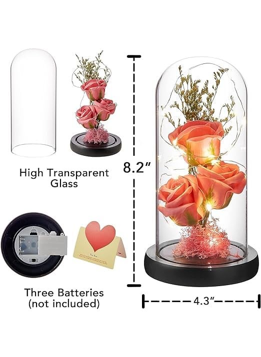 PARYAVARAN Rose Flower Gifts for WomenBirthday WomenColorful Rainbow Artificial Light Up in Acrylic Dome
