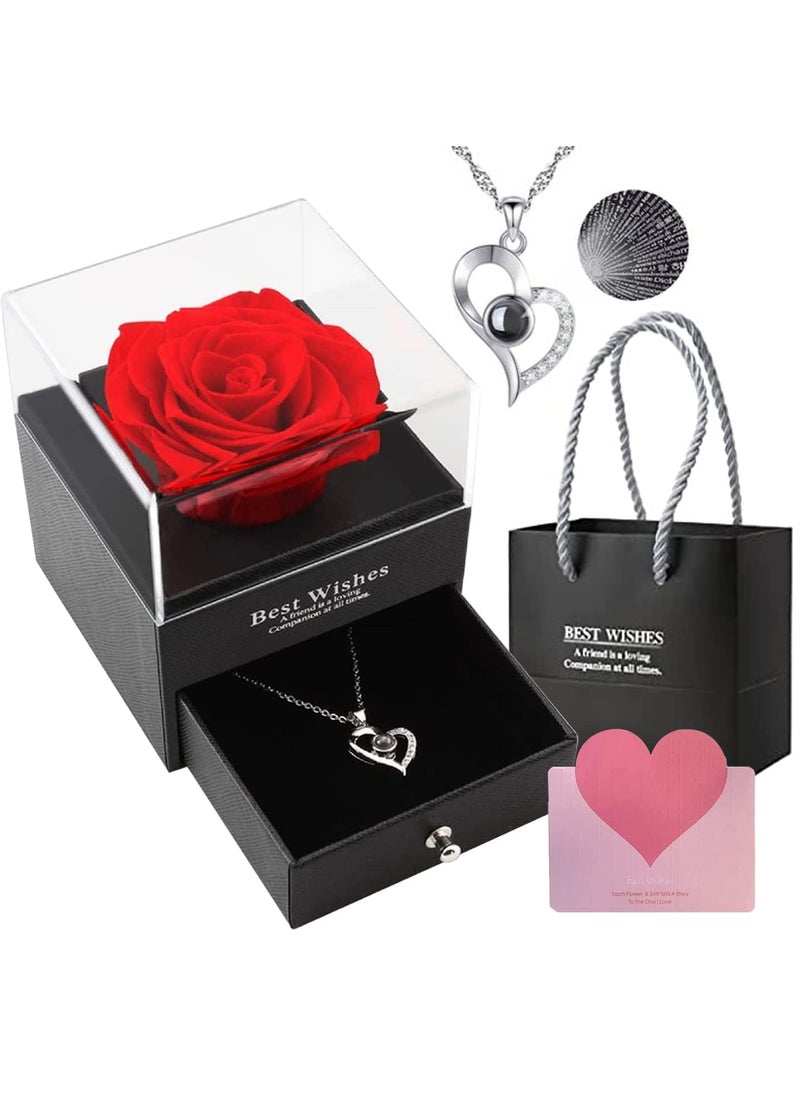 Deligrity Gifts for GirlfriendWifeLoveMarriage Anniversary Gift for Wife Preserved Rose Flower with Heart NecklaceValentine Gift for GirlfriendCute Birthday Gift for Wife Special LoveAdult