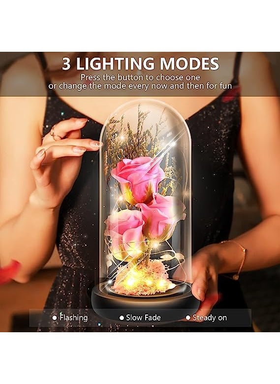 BESTOTTAM Gifts for Women Mothers Day Mom Gifts Pink Rose Flower Gift Light Up Rose in Glass Dome Mothers Day Presents Handmade Soap Rose Ideas Gifts for Grandma Sister Wife Friends