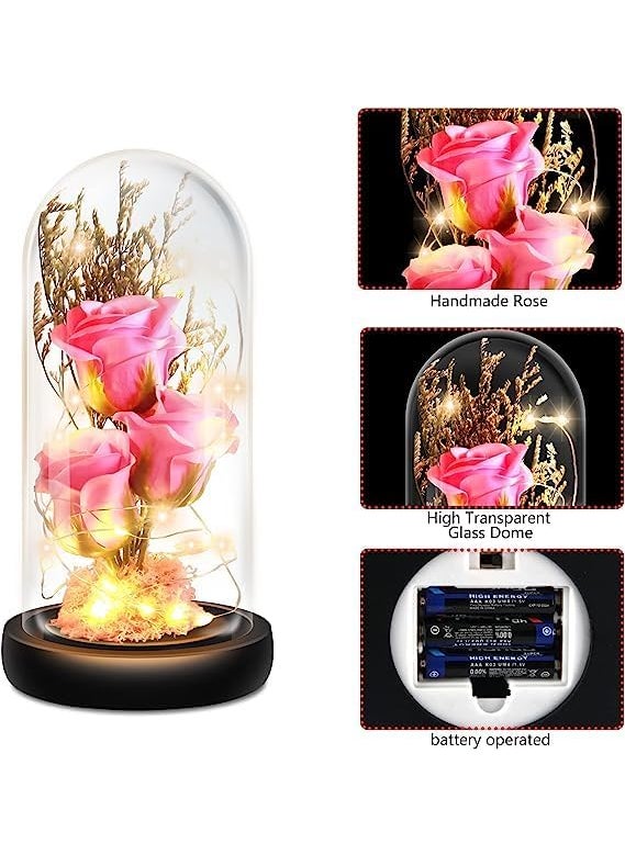BESTOTTAM Gifts for Women Mothers Day Mom Gifts Pink Rose Flower Gift Light Up Rose in Glass Dome Mothers Day Presents Handmade Soap Rose Ideas Gifts for Grandma Sister Wife Friends
