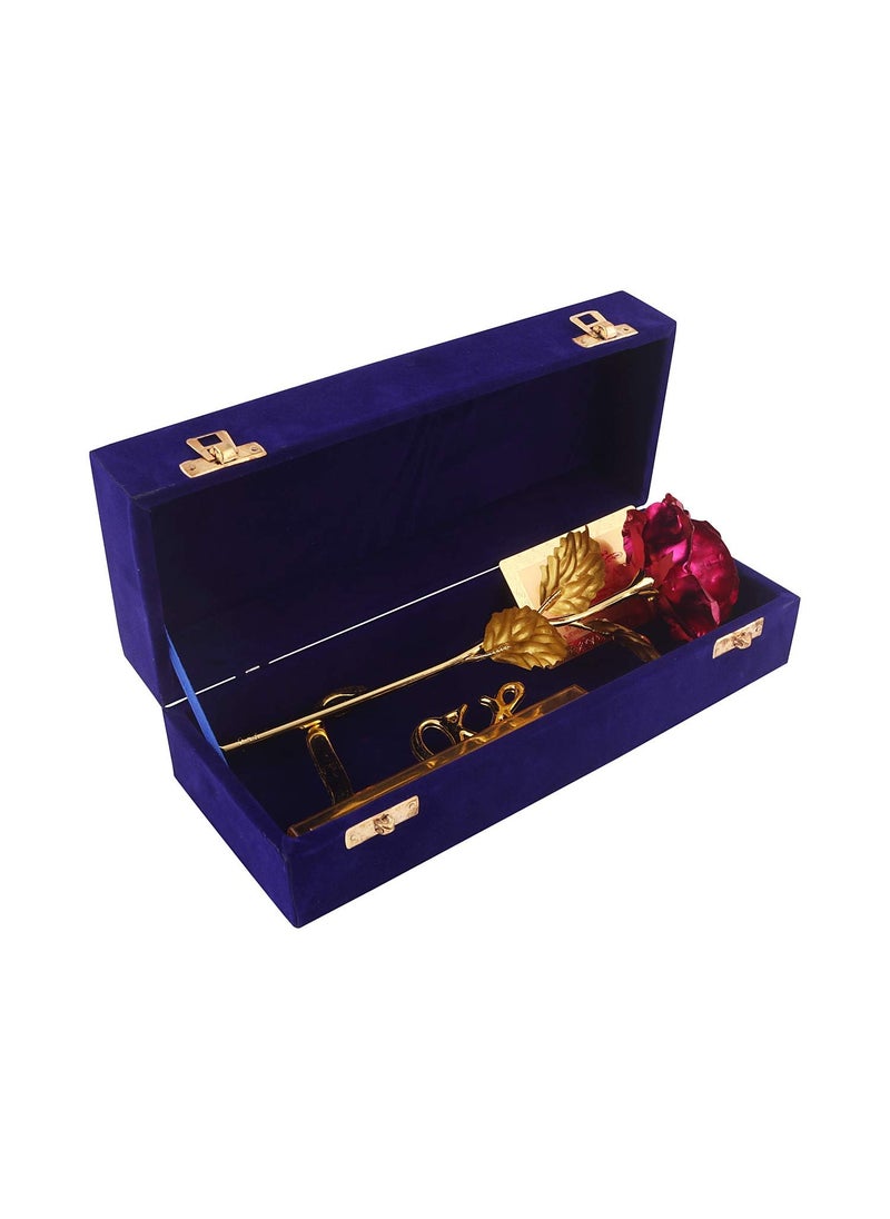 MSA JEWELS Artificial Rose and Love Stand In Gift Box Pink Velvet