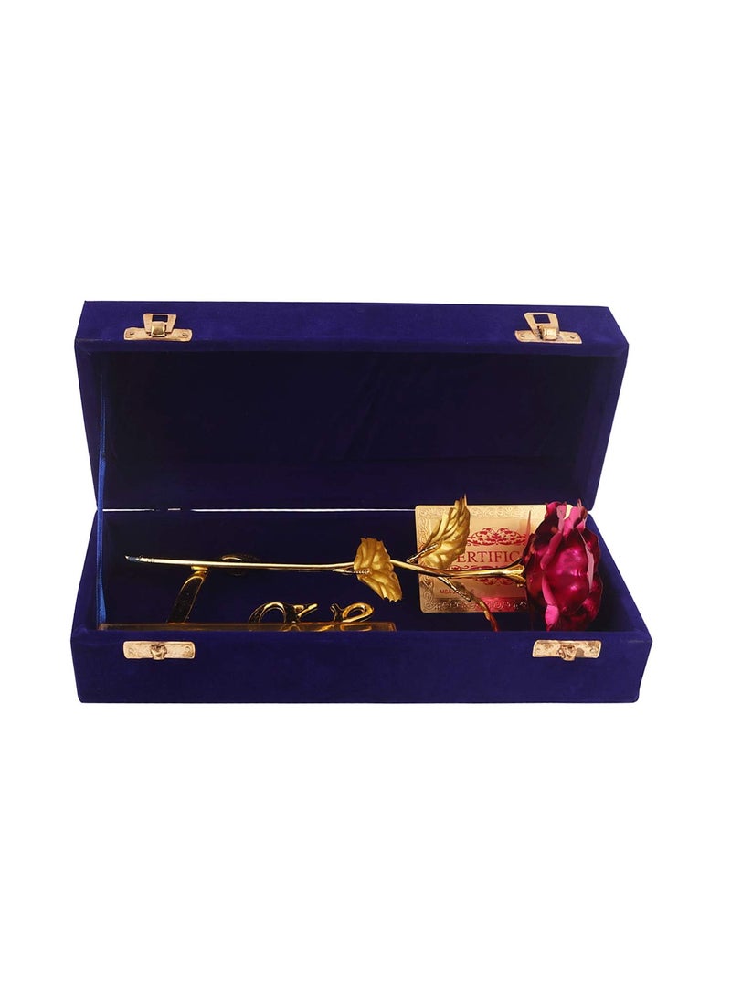 MSA JEWELS Artificial Rose and Love Stand In Gift Box Pink Velvet