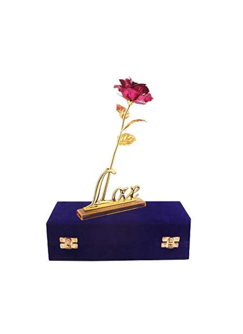 MSA JEWELS Artificial Rose and Love Stand In Gift Box Pink Velvet