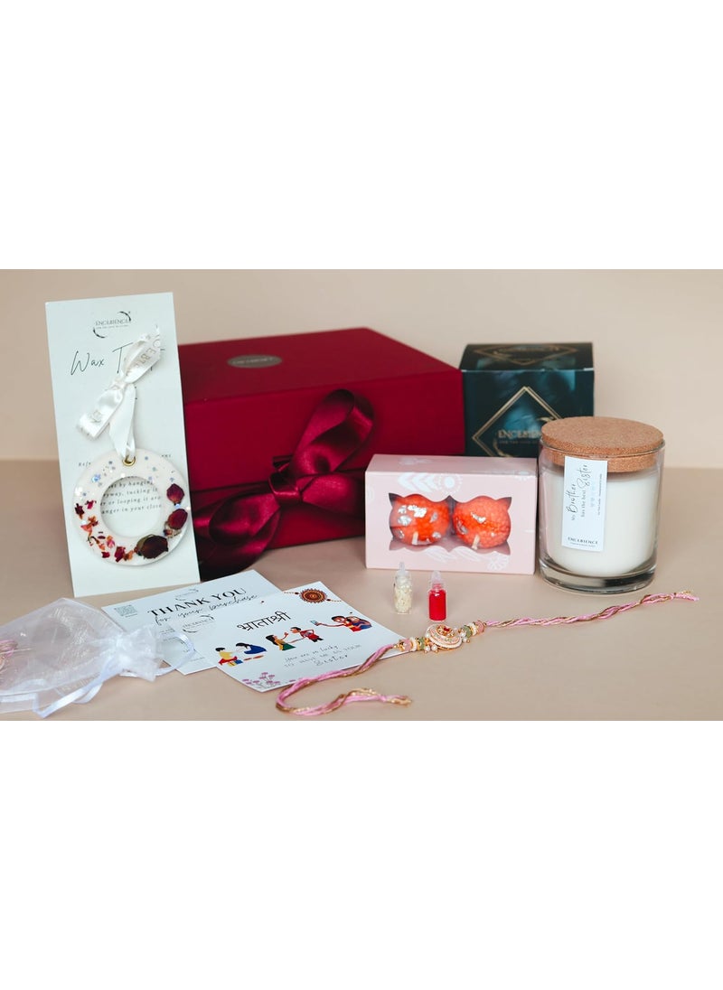 Encebience Premium Rakhi Gift Set for Brother Brother Rakhi Scented Jar Candle Motichoor Laddu Candle Wax Tablet RoliChawal PlantBased Soy Wax Home Dcor Gifting