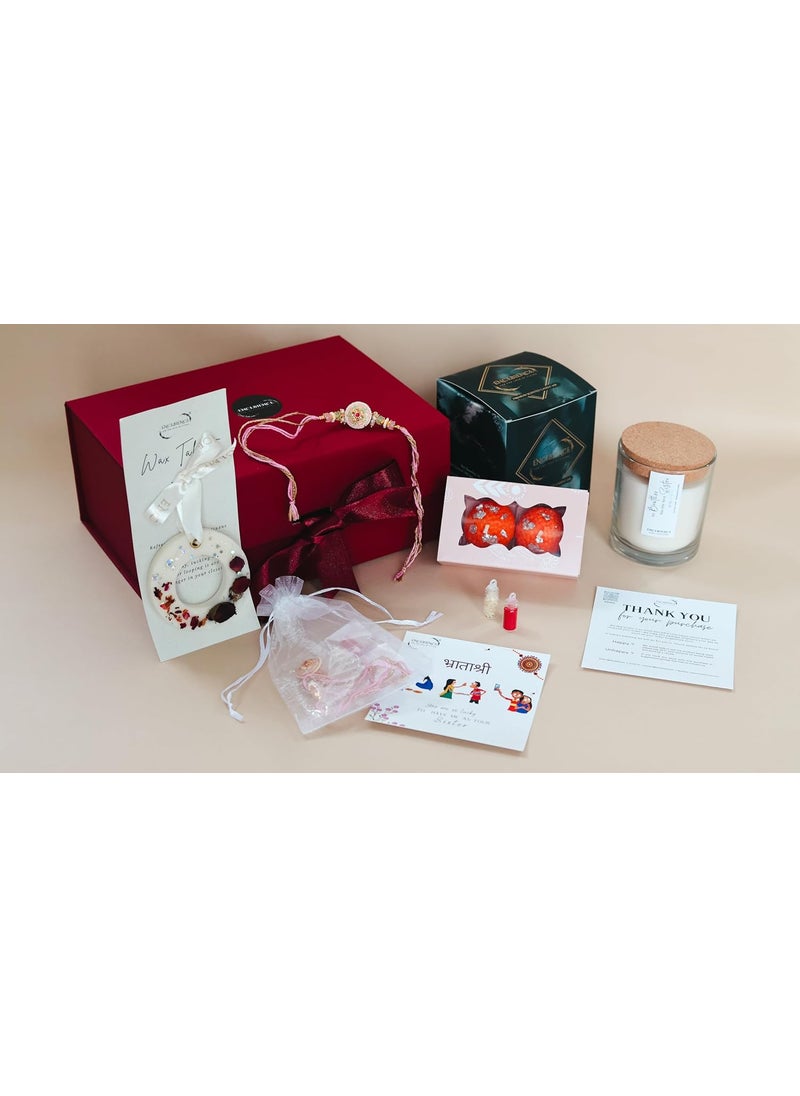 Encebience Premium Rakhi Gift Set for Brother Brother Rakhi Scented Jar Candle Motichoor Laddu Candle Wax Tablet RoliChawal PlantBased Soy Wax Home Dcor Gifting