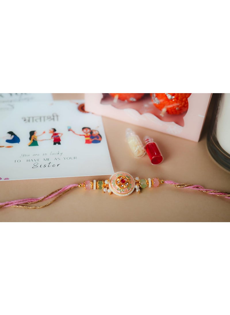 Encebience Premium Rakhi Gift Set for Brother Brother Rakhi Scented Jar Candle Motichoor Laddu Candle Wax Tablet RoliChawal PlantBased Soy Wax Home Dcor Gifting