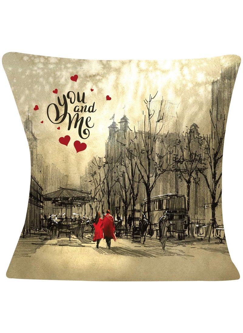Next Bazaar Valentines Day You and me Quote Printed Cushion Cover with Filler12 x 12 Mug and 1 Artificial Rose Gift for GirlfriendBoyfriendWifeHusbandMenBirthday