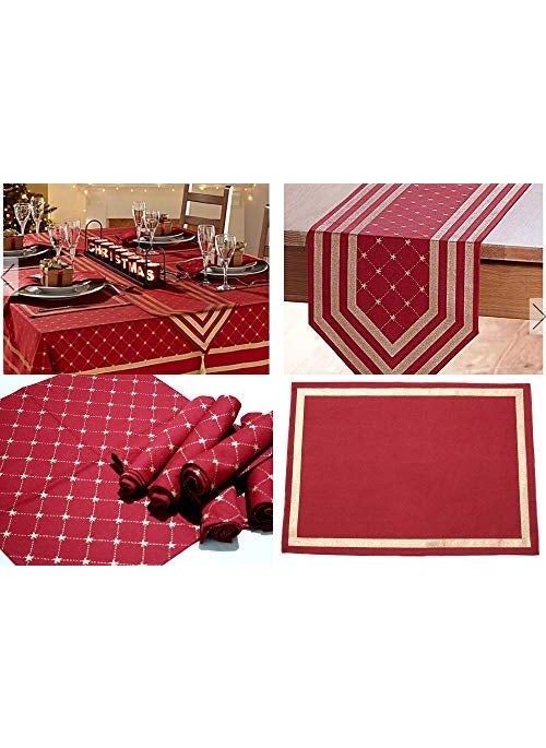 Raghuraj Lifestyle Complete Gift Set Table Cloth Accessories 1 Table Cover 1 Runner 6 pcs Placemats 6 pcs Napkin
