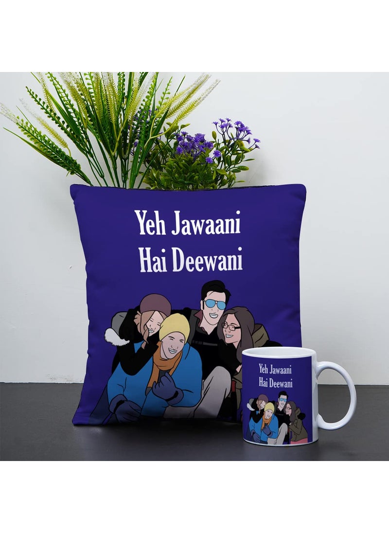 Crazyify Yeh Jawani Hai Deewani Printed Cushion Mug ComboDecorative CushionGifting MugPrinted Cushion and Mug