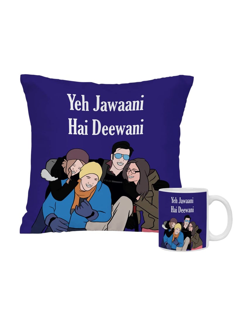 Crazyify Yeh Jawani Hai Deewani Printed Cushion Mug ComboDecorative CushionGifting MugPrinted Cushion and Mug