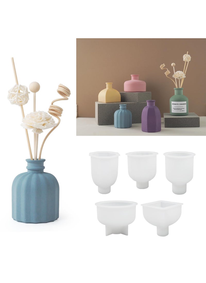 FirstTry Diffuser Bottle Vase Resin Mold I Pillar Casting Plaster Silicone Epoxy Mould I Succulent Concrete Molds for DIY Handmade Candles Jewelry Trinket Storage Flowers Pot Decoration 5 Pcs