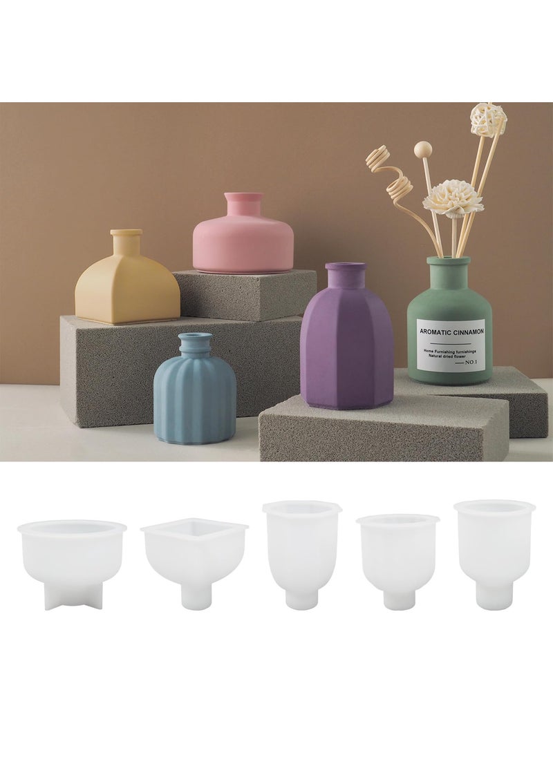 FirstTry Diffuser Bottle Vase Resin Mold I Pillar Casting Plaster Silicone Epoxy Mould I Succulent Concrete Molds for DIY Handmade Candles Jewelry Trinket Storage Flowers Pot Decoration 5 Pcs