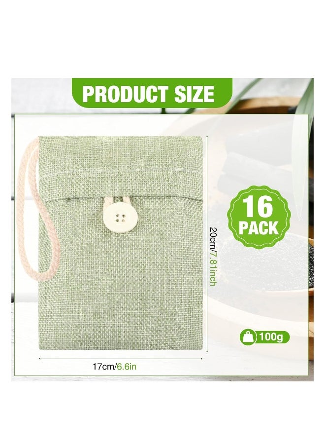 Bamboo Charcoal Air Purifying Bag, Activated Charcoal Bags Odor Absorber, Hanging Handles, Natural Car Air Freshener, Shoe Deodorizer, Odor Eliminators for Home, Pets, Closet (Green) (16 Pack)
