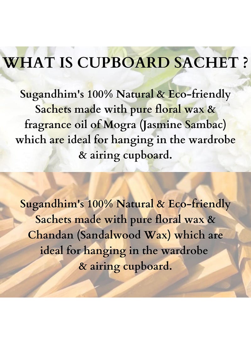 Sugandhim Cupboard Sachet Mogra Jasmine Chandan Sandalwood2 x 20 GMS 100 Natural Floral WaxWoody Rich Intoxicating Sweet Aromatic Ancient Freshener Excellent Fragrance Eco Friendly