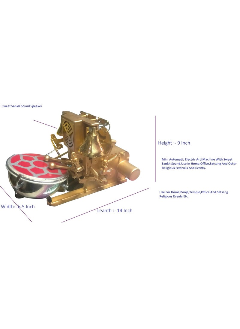 Fully Automatic Electric Arti Machine Nagara With Sankh Sound For Home Temple Copper 2 Pooja Bell Dholak And Sankh Speaker For Pooja Room Atri Machine with DrumBells with Adjustable Arti TempoRhythm