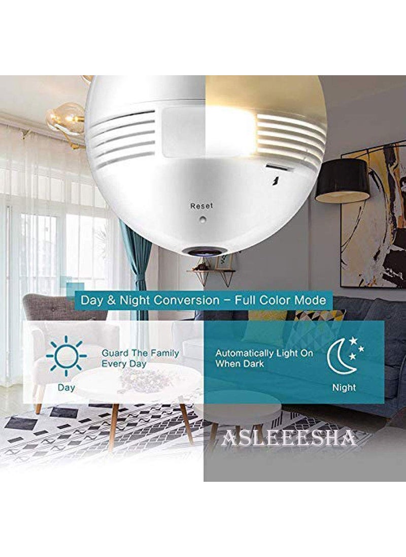 Asleesha Spy Bulb Camera 1080P WiFi Home HD Video 360 Panoramic spy Lamp Light Bulb Hidden Camera Home Security Surveillance Baby Monitor CCTV Invisible Nanny Cams Remote View