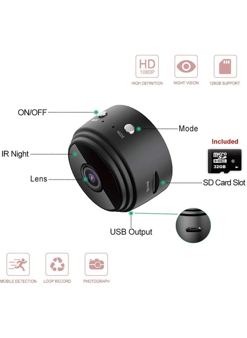 SUNBEET Eyetech Wireless WiFi HD 1080p Mini Portable Security Camera Cameras with Indoor Video Recorder Small Low Light Vision Portable Magnetic Home Office and Baby Monitor