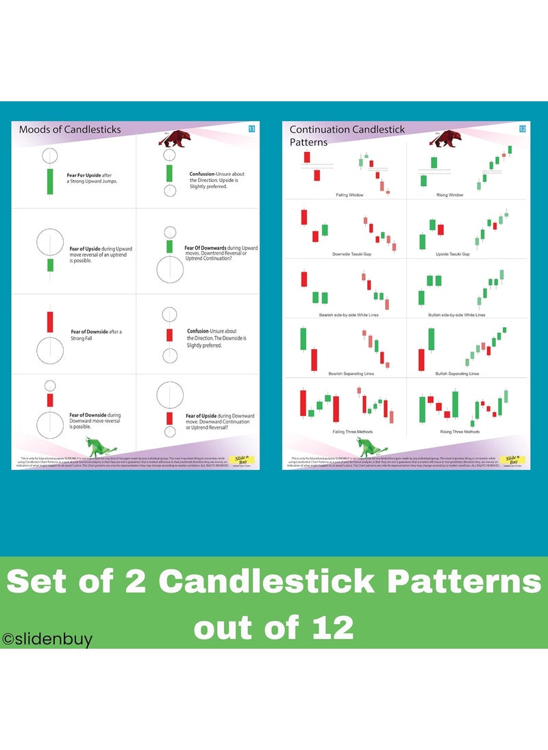 SLIDENBUY Master the Market Set of 12 Candlestick and Chart Pattern Posters for Stock Share and Crypto Markets