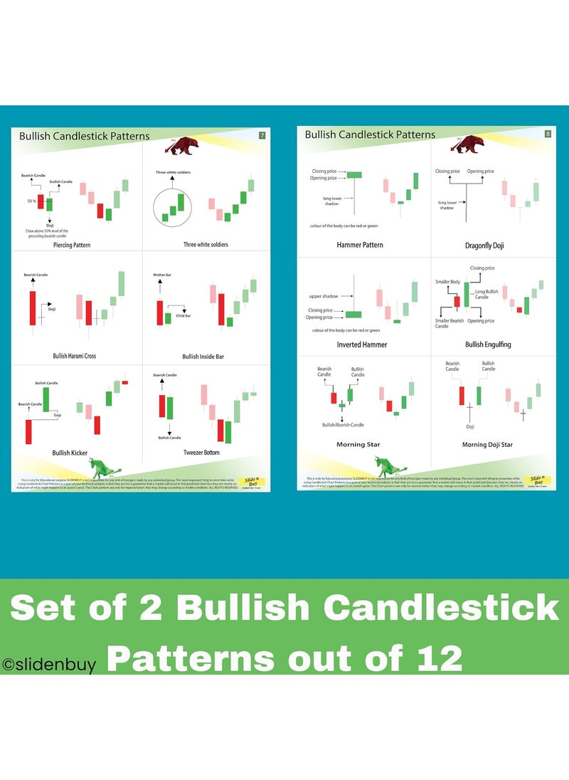 SLIDENBUY Master the Market Set of 12 Candlestick and Chart Pattern Posters for Stock Share and Crypto Markets