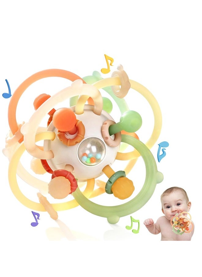 Baby Sensory Teething Teether Toys, Infant Montessori Toys, Silicone Baby Rattle Balls Toys, Baby Chew Toys for 3-6-12-18 Months Sucking Needs, Teethers Relief, BPA Free