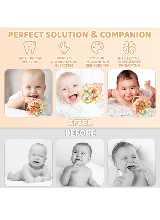 Baby Sensory Teething Teether Toys, Infant Montessori Toys, Silicone Baby Rattle Balls Toys, Baby Chew Toys for 3-6-12-18 Months Sucking Needs, Teethers Relief, BPA Free