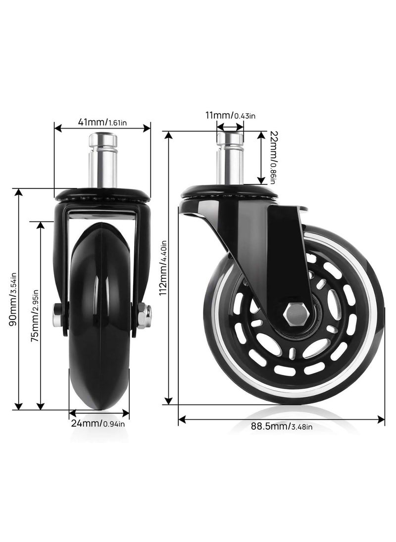 7Seas 3Inch Universal Fit pack of 5Pcs Caster Wheels Soft And Smooth Rolling Wheel For All Types Of Gaming anf Ofice Chair 360Degree Rotating Swiwel Wheel For Chairs and Desk For Easy Rolling
