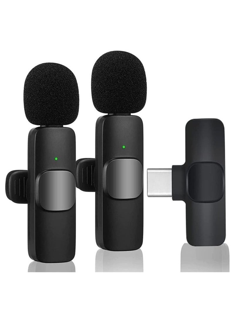 Wireless Lavalier Microphone for USB-C Android Phone – 2 Pack Plug & Play Mics with Noise Reduction, Auto Sync, Mute Function, 2.4GHz Transmission for Video Recording, Interviews, Live Streaming, Vlogs – Rechargeable & Type-C Charging Support