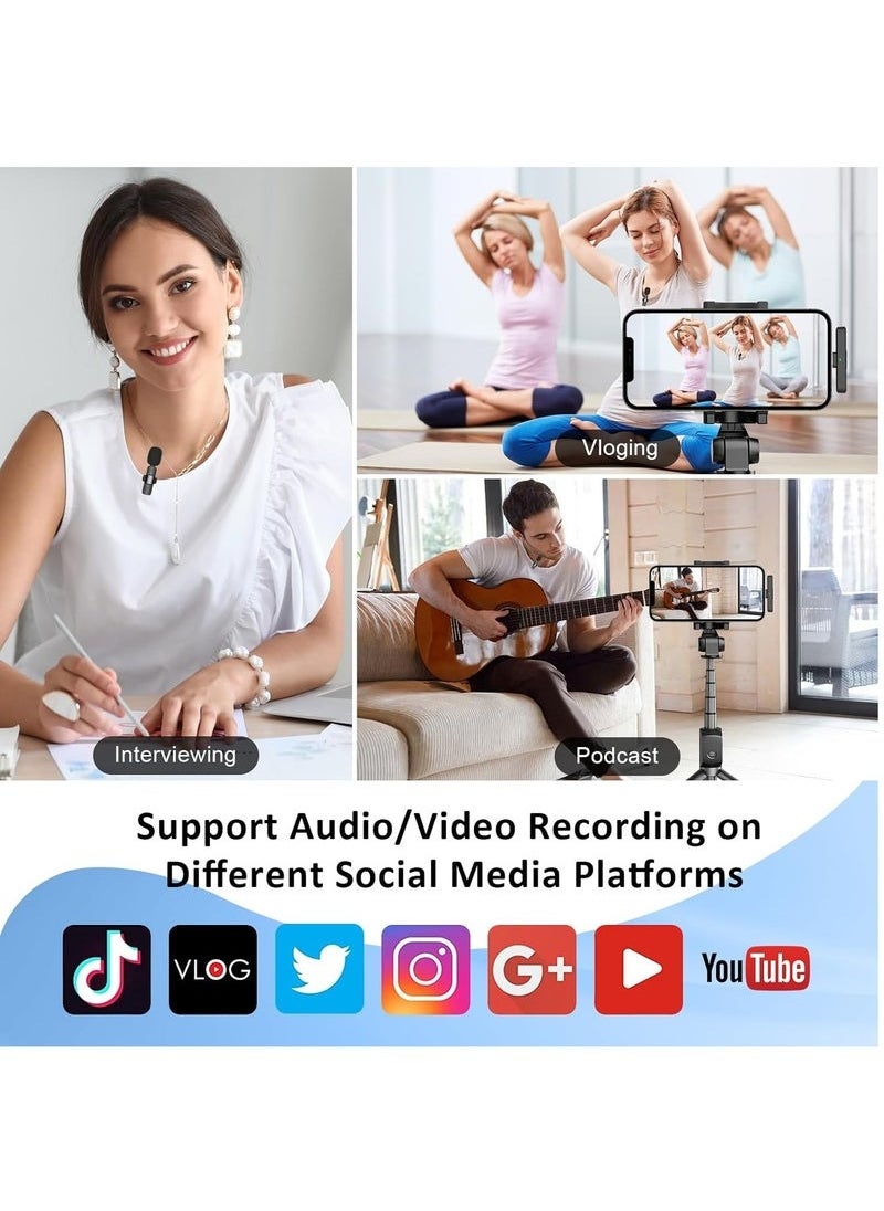 Wireless Lavalier Microphone for iPhone – 2 Pack Plug & Play Mics with Lightning Receiver, Noise Reduction, Auto Sync, Mute Function, 2.4GHz Wireless Mic for iOS Video Recording, Interview, Vlog – Charging Support