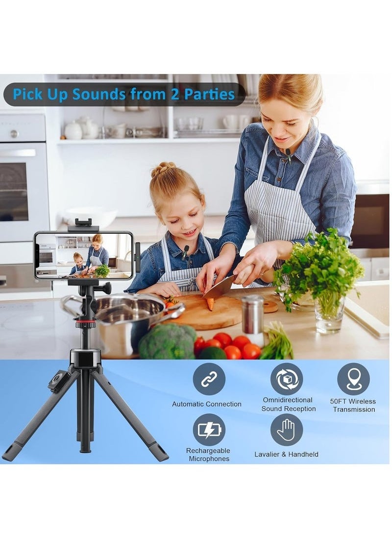 Wireless Lavalier Microphone for iPhone – 2 Pack Plug & Play Mics with Lightning Receiver, Noise Reduction, Auto Sync, Mute Function, 2.4GHz Wireless Mic for iOS Video Recording, Interview, Vlog – Charging Support