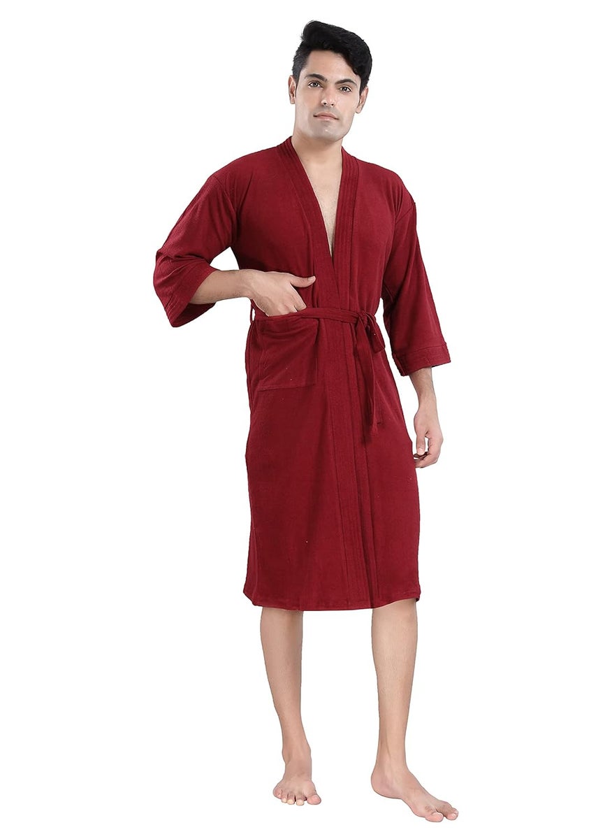 LacyLook Premium Mens Bathrobe Mens Soft Terry Cotton Bathrobe Full Maroon S Maroon