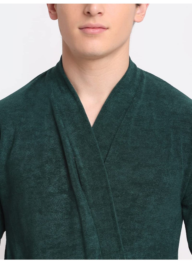 HotGown Mens Full Sleeves Bathrobe Premium Cotton Bathrobe For Mens Green