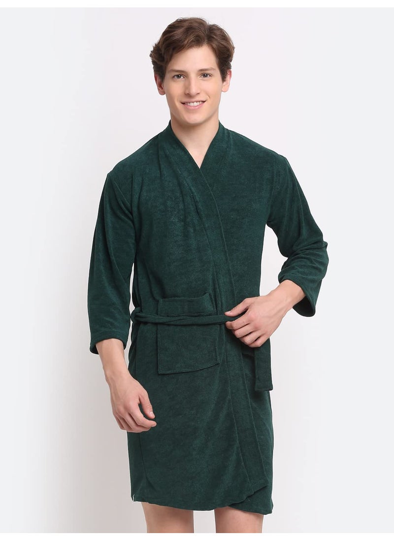 HotGown Mens Full Sleeves Bathrobe Premium Cotton Bathrobe For Mens Green