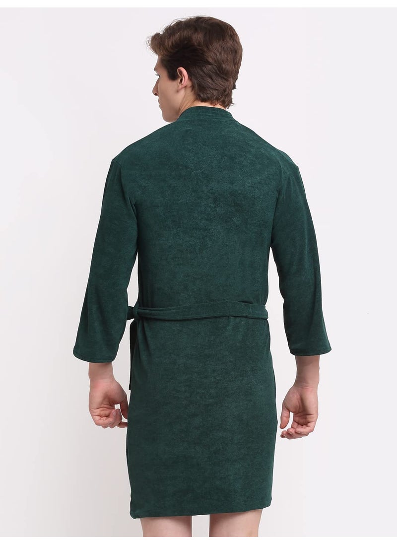 HotGown Mens Full Sleeves Bathrobe Premium Cotton Bathrobe For Mens Green