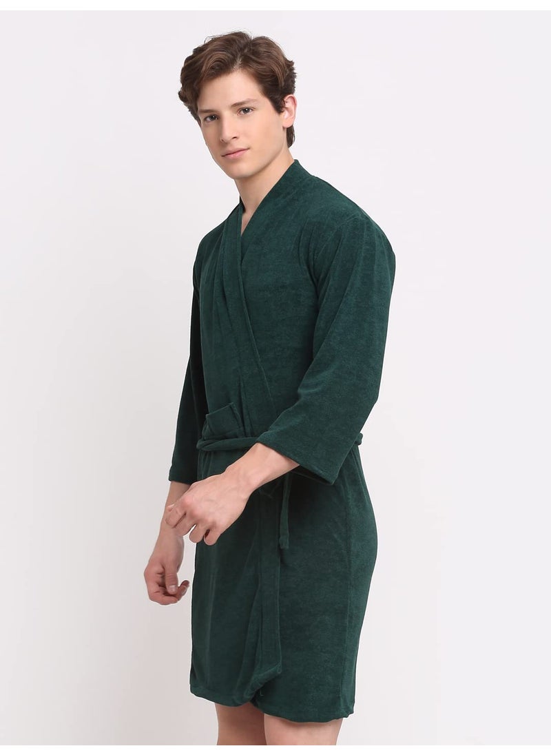 HotGown Mens Full Sleeves Bathrobe Premium Cotton Bathrobe For Mens Green