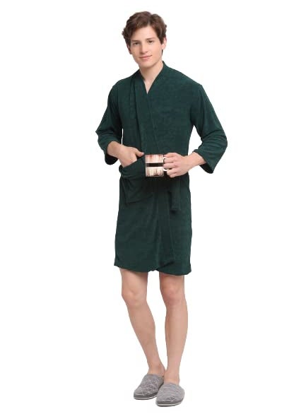 HotGown Mens Full Sleeves Bathrobe Premium Cotton Bathrobe For Mens Green