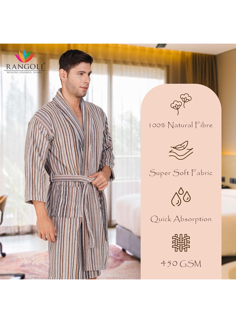 Rangoli 100 Cotton Bathrobe for Men 450 GSM Unisex bath robes with Pockets Lightweight Highly Absorbent Luxurious Full Sleeves Bath GownBath Robe Off White